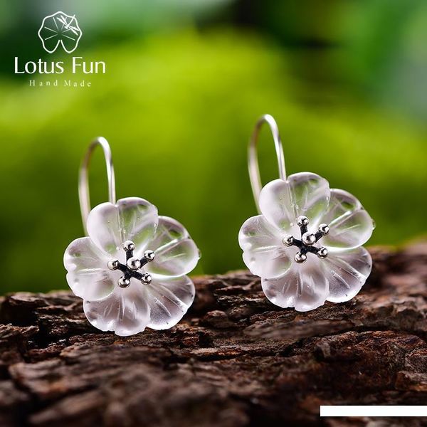 

lotus fun real 925 sterling silver handmade natural designer fine jewelry flower in the rain fashion drop earrings for women sh190715, Golden;silver