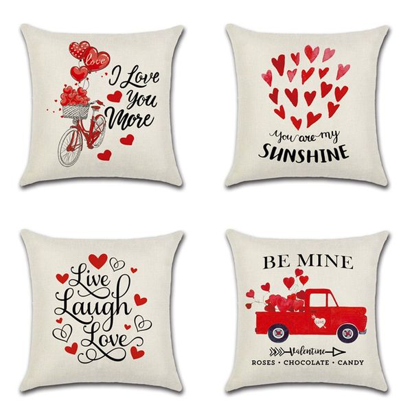 

cushion cover throw pillow covers valentine's day red love heart balloon truck bike decorative pillow cases wedding decoration