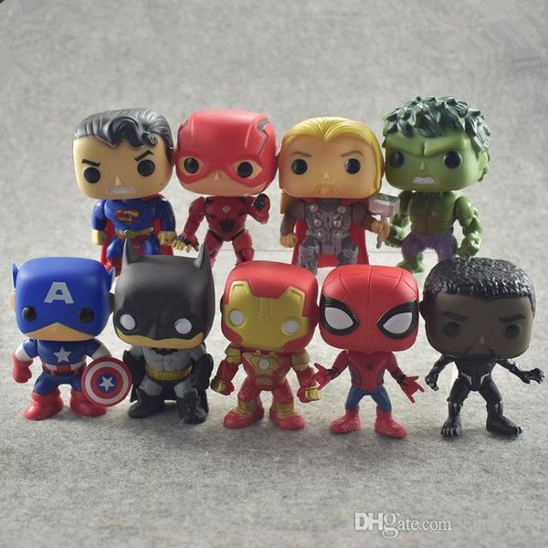 

dc justice league & marvel avengers hulk iron man spiderman logan model action figure collectible model toy for gift 9pcs a lots funko pop