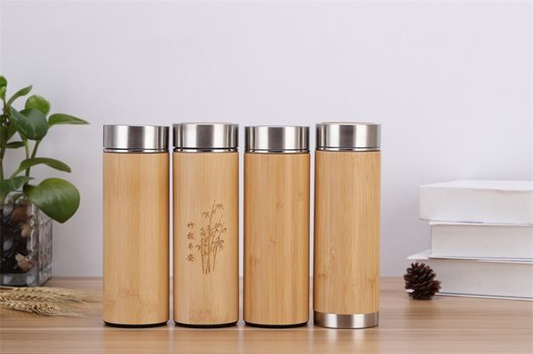 Творческое 360ml нержавеющей стали бутылки воды Bamboo Shell воды Кубок чай Infuser Термос Путешествия Чашку Бутылка Кубок Изолированный