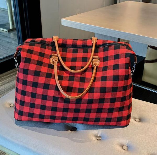 

handbag red black plaid bags large capacity travel tote with pu handle sports yoga totes storage maternity bags gym bag/5
