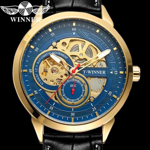 

winner automatic mechanical men wristwatch army sport male clock skeleton fashion man watch gift 8185, Slivery;brown