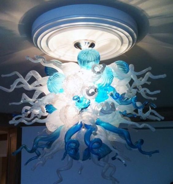 Lâmpadas Murano Glass Chandelier Azul e Branco Arte Iluminação Fancy Exclusivo Moroccan Cristal Teto Fãs de Alta Qualidade Lâmpada