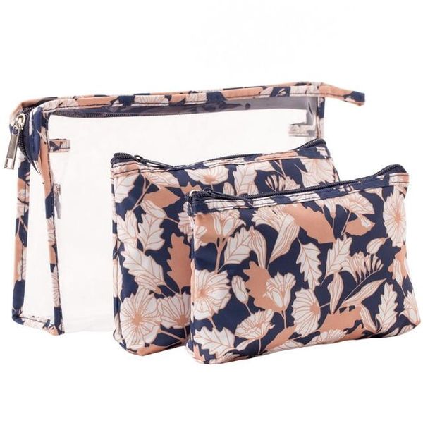 

designer brand logo pvc women's cosmetic bags potable 3-pieces set storage cases waterproof zipper pencil bag mini makeup bags