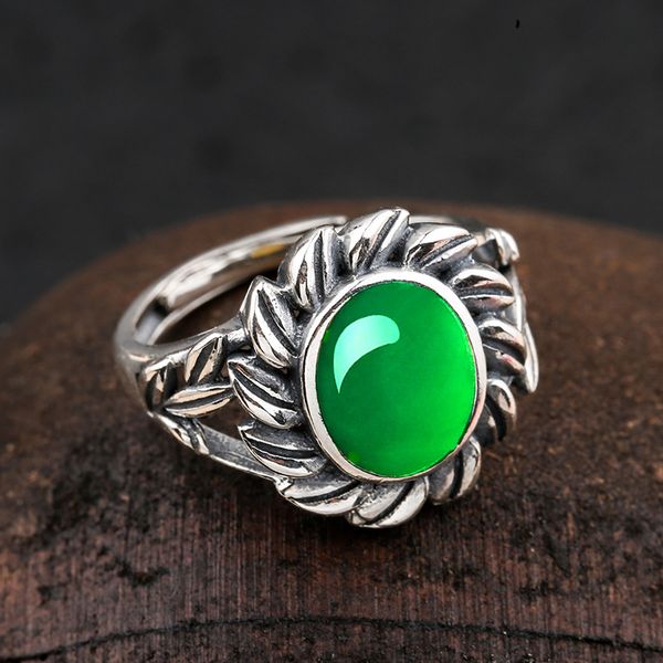 

10 * 8 мм не fake s925 стерлингового серебра австралия emerald кольца джейд moldevite chinatown восточный ретро халцедона, Golden;silver