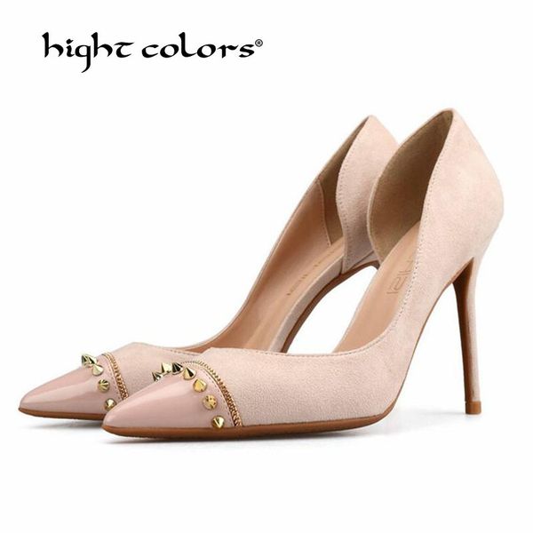 

new 2020 plus size 32~46 women 6/8/10cm high heels nude pumps female escarpins luxury rivet lady shoes high heels shoes, Black