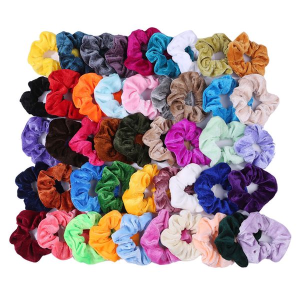 

46 pcs/set vintage hair scrunchies stretchy velvet scrunchie pack women elastic hair bands girl headwear solid rubber ties, Brown