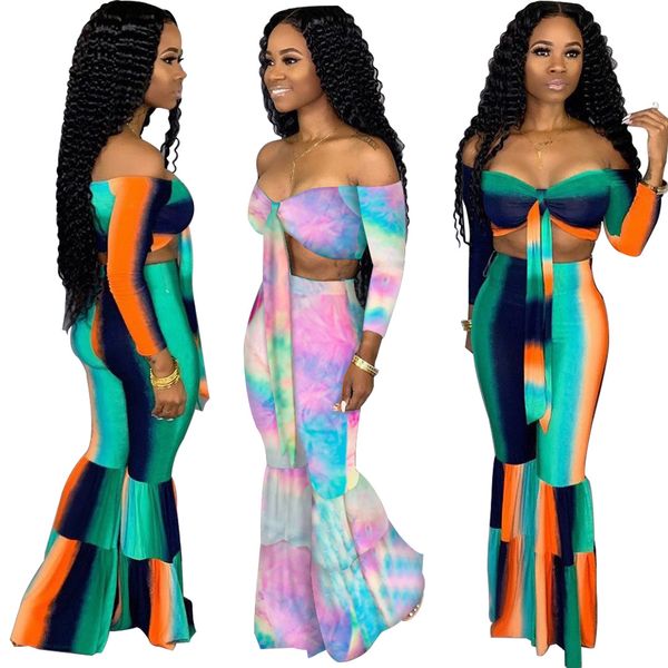 

женские комплекты из двух частей вырезанные брюки костюмы спортивные костюмы с открытыми плечами бинты топы + длинные брюки летние наряды, White