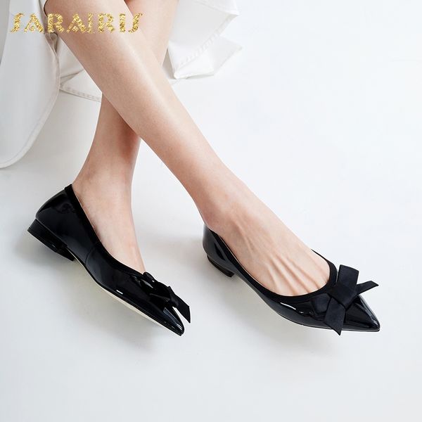 

sarairis pointed toe genuine leather ins mature fashion women's shoes new classics elegant women's flats, Black