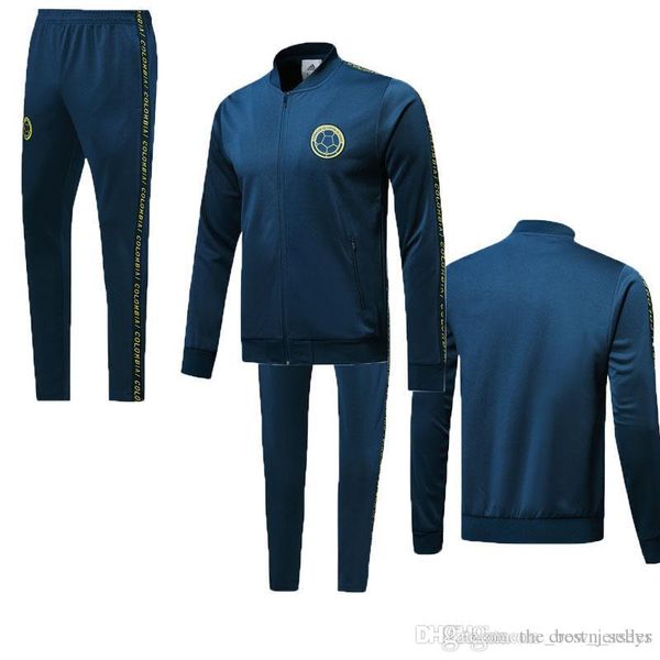

2019 colombian jameslong sleeve jacket suit kit soccer jersey training uniform 2020 cuadrado jacket football suits jacket+pants, Black