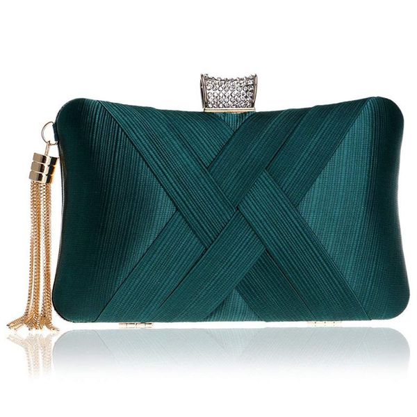 

abdb-women's evening clutches bags silk satin party handbags bridal wedding prom purses with tassel pendant,dark green