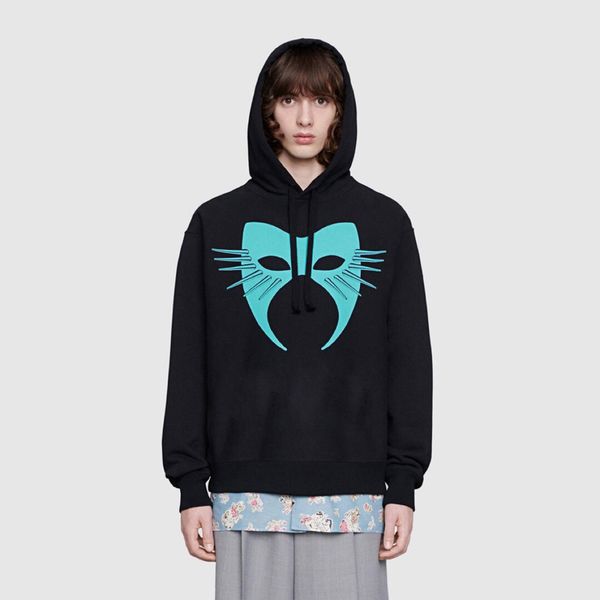 

19fw cat mask hoodies letter logo printed hooded sweatshirt couple casual street outdoor men women coat, Black