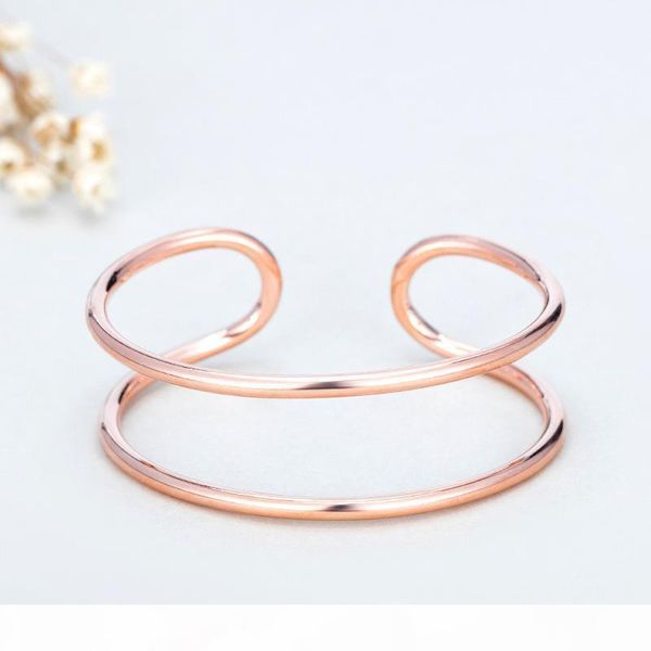 

925 sterling silver double layer open cuff bangle bracelet simple fashion party bangle jewelry for women gifts s-b294, Black