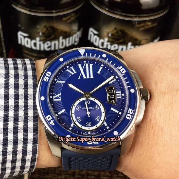

7 styles calibre de wsca0011 asian 2813 automatic movement blue big date dial mens watch 316l steel case rubber strap sport watches, Slivery;brown