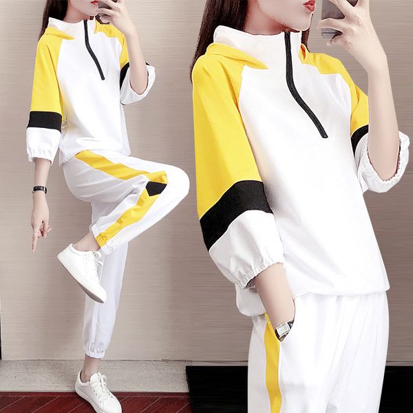 

sports suit women's fashion early spring 2020 new korean fashion westernized running suit two piece loose sweater set, White