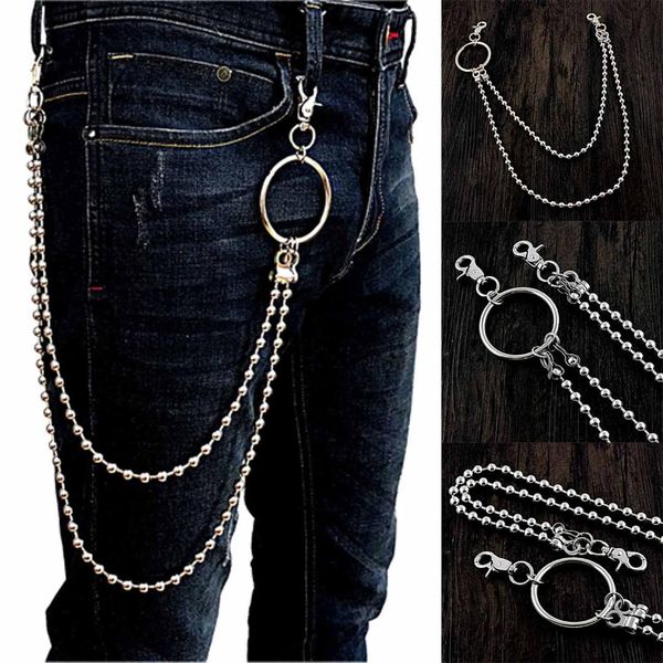 

fashion punk hip-hop trendy waist chain shield charm double hinge male pants belt chain women men jeans metal accessories wz50, Silver
