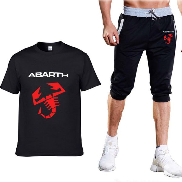 

new 2020 mens t-shirt for abarth car logo summer casual comfortable mens short sleeve o-neck cotton t-shirt pants suit 2pcs