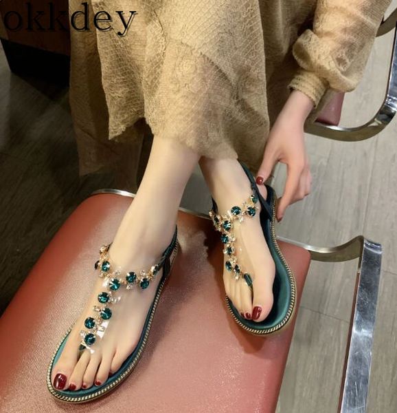 

woman shoes 2019 new round head flat bottom toe rhinestone bohemian fashion comfortable large size beach female slippers 315, Black