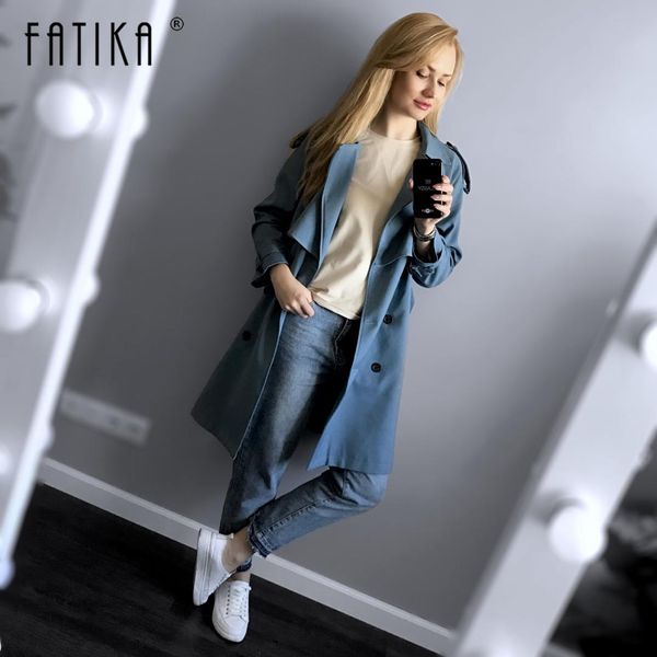 

fatika 2019 spring autumn loose stylish solid long trench with sashes pockets classic women outerwear coats, Tan;black