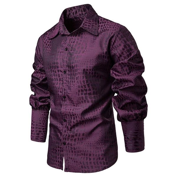 

unique sleeve design stage mens dress shirts crocodile pattern camisa masculina hawaiian shirt mens clothing blouse men, White;black