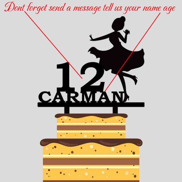 

custom girl's name age cute girl dancing silhouette cake er for litter girl birthday party cake decoration yc152