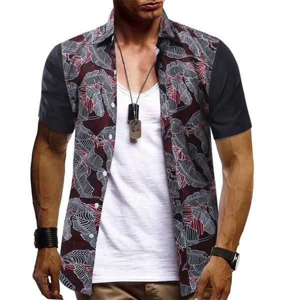

2020 new men hawaiian wild shirts tropical print button blouse new fashion male beachwears casual short-sleeve slim camicia, White;black