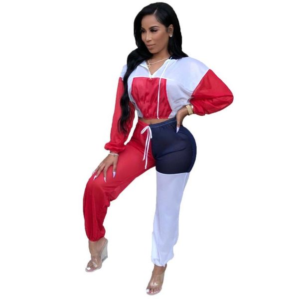 

осень зима повседневная спорт с капюшоном с длинным рукавом 2 шт. комплект женщин цвет блока зашнуровать с длинным рукавом растениеводство т, Black;white