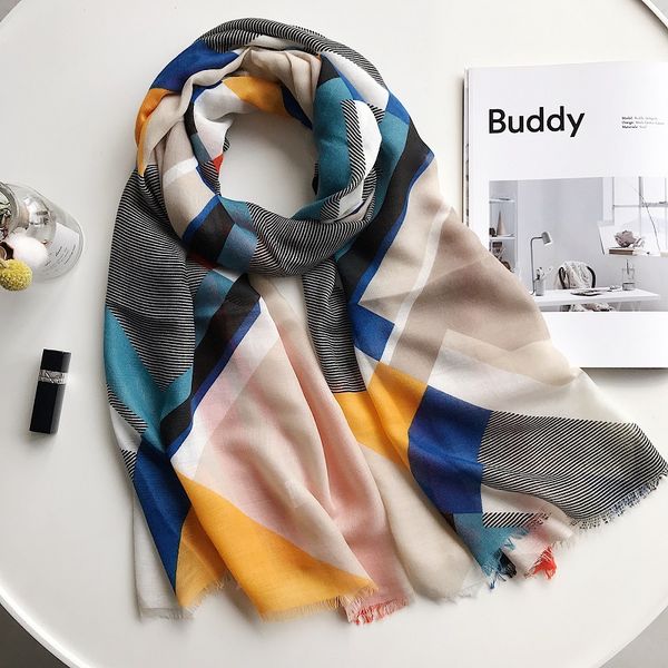 

2019 new fashion party scarves shawl elegant women lady vintage long soft cotton voile print autumn winter 180*90cm, Blue;gray