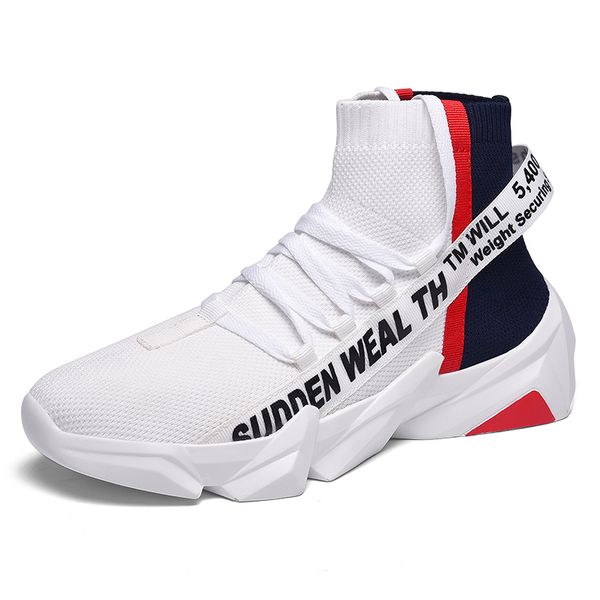 

high ankle sneakers men fly knit upper breathable chunky shoes men casual shoes for men autumn winter sneakers man shoes, Black