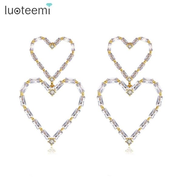 

luoteemi romantic cubic zirconia heart shape dangle earrings for women girls dating party fashion jewelry brincos gift, Silver