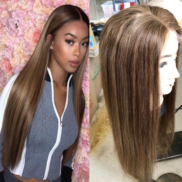 Highlight Color Lace Front Human Hair Wigs With Baby Hair 6 27
