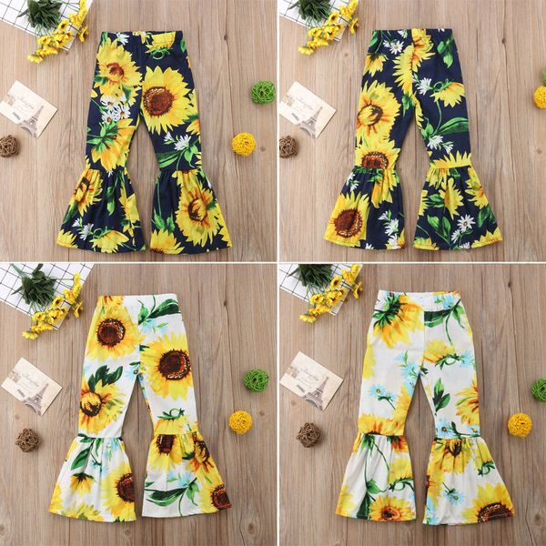 

pudcoco girl pants 1y-6y fashion toddler kids baby girls casual sunflower bell-bottom pants trousers, Blue