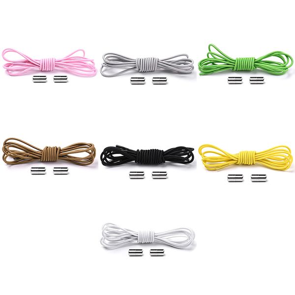 

1 pair elastic leather shoes strings boot sport shoe laces metal lock no tie shoelace round coloured shoelaces, Black