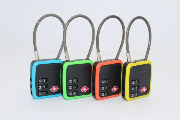 

tsa resettable 3 digit combination cable lock - travel luggage suitcase code metal padlock security for school gym locker 2pcs, Black