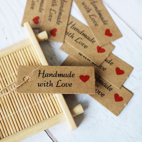 

100pcs/pack paper tags with rope handmade with love paper card tags labels diy crafts hang tag wrapping supplies wedding favors