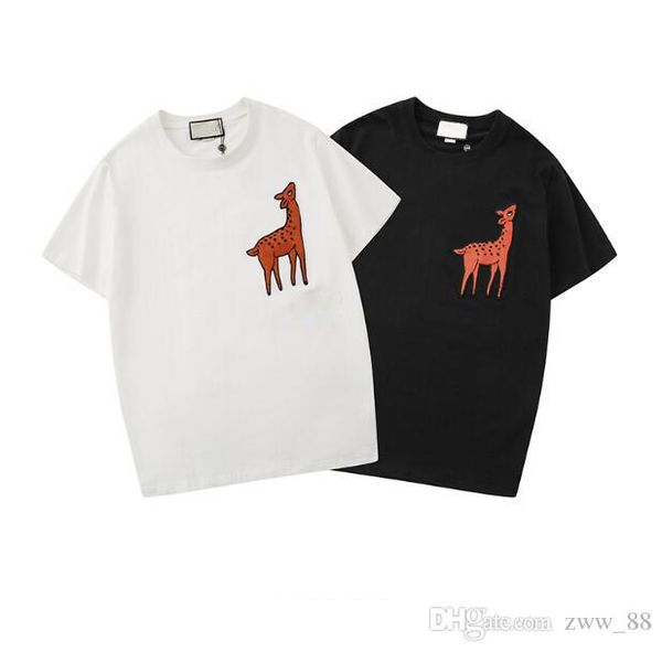 

2020 summer italy luxury sika deer printing london tee t-shirt men women clothes cotton casual t shirt, White;black