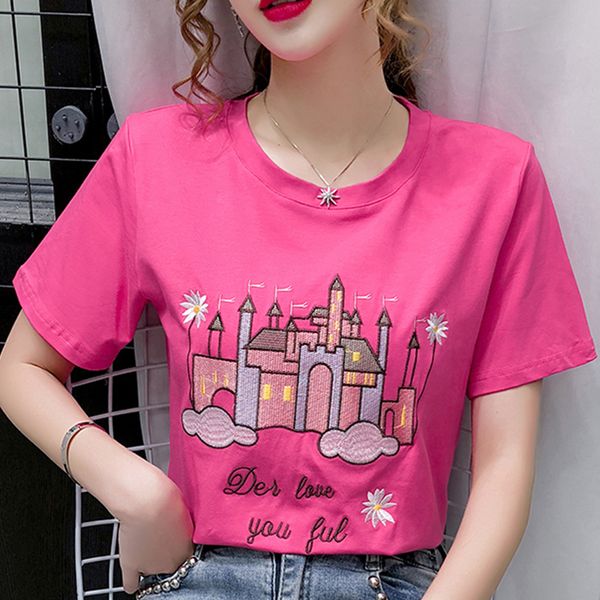 

shintimes funny t shirts women embroidery print t shirt femme loose tshirts women short sleeve summer 2020 vogue shirts, White