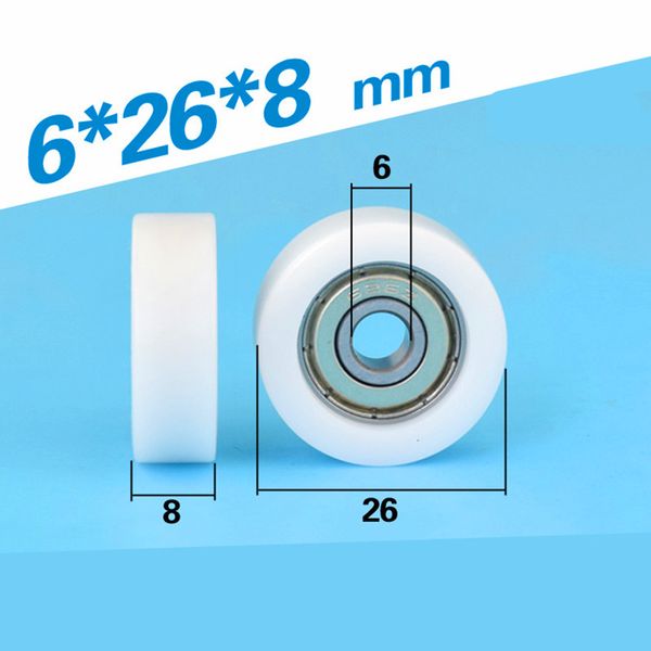 

5pcs low noise 626zz ball bearing coated with pom plastic roller pulley f6*26*8mm furniture flat bearing wheel 0626k