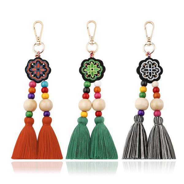 

2109 новая горячая мода брелок кисточкой брелок из массива дерева национальный ветер вышивка сумка кулон ювелирные изделия сделано в китае, Slivery;golden