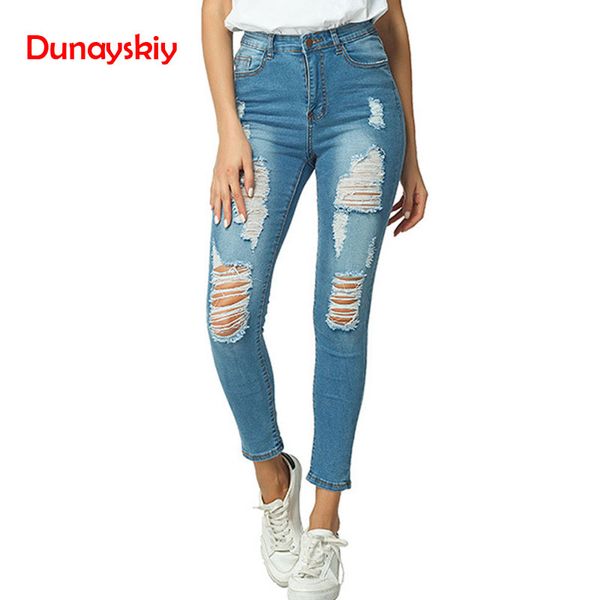 

plus size burgundy mid high waisted stretch ripped skinny jeans pants female ripped jeans for women 2019, Blue