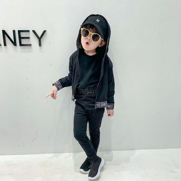 

3pcs wlg boys girls clothing set kids hooded long sleeve jacket t shirt and pant set baby fashion clothes 1-6 years t200414, White