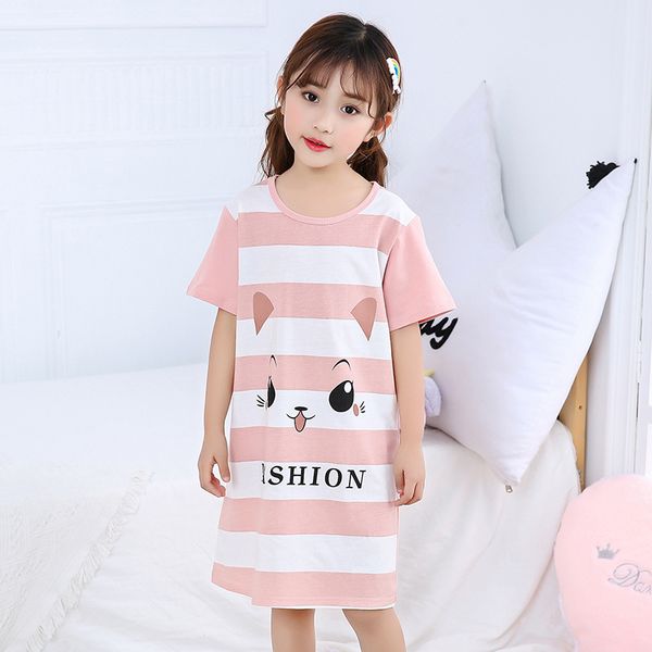 

Fashion Summer Children's Sleepwear Girls Cotton Short-sleeved Nightdress Pajamas Girls Sleepwear Large Size Nightgowns Nightie