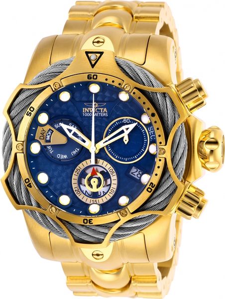 

invicta reserve venom cable men gold blue swiss chronograph watch 52.5mm stainless steel quartz watch, Slivery;brown