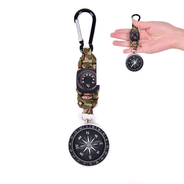 

3 in 1 camping climbing hiking mini carabiner w/ keychain compass thermometer hanger key ring black