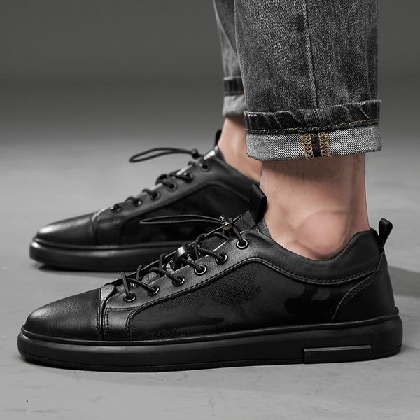

new shoes men fashion flats men's casual shoes comfortable lace up man sneakers breathable white soft sneakers male, Black