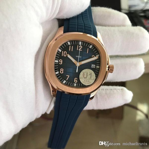 

u1 factory supplier movement engraved mens watch nautilus pp automatic mechanical rubber strap transparent back blue dial men watch