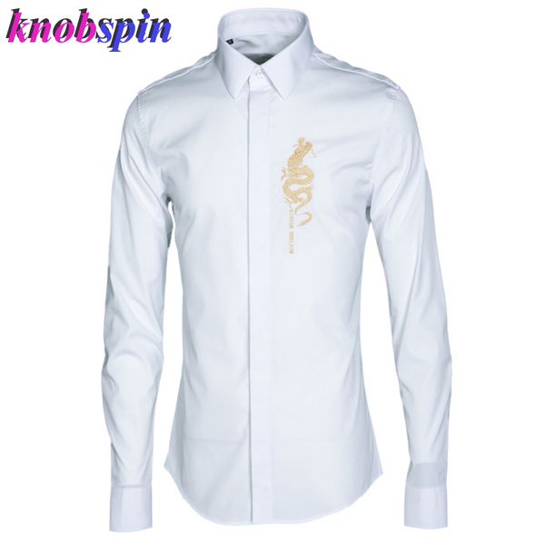 

2019 brand business male dress shirt elegant embroidery long sleeve slim casual chemise homme solid color plus size men shirts, White;black