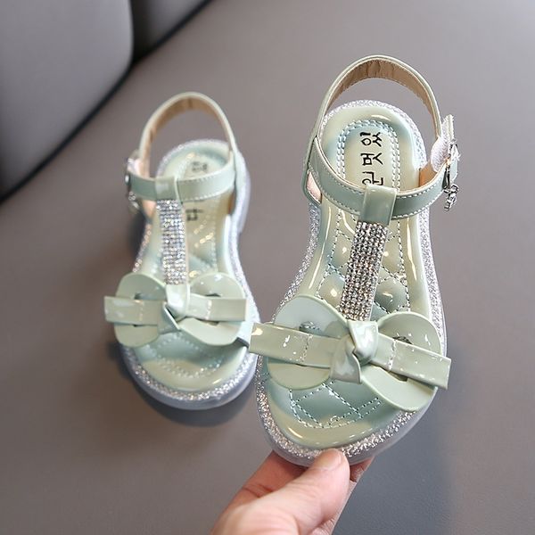 

girl children leather sandals new sandals kids summer girls shoes bow glossy leather child white&green&pink shoes girls, Black;red