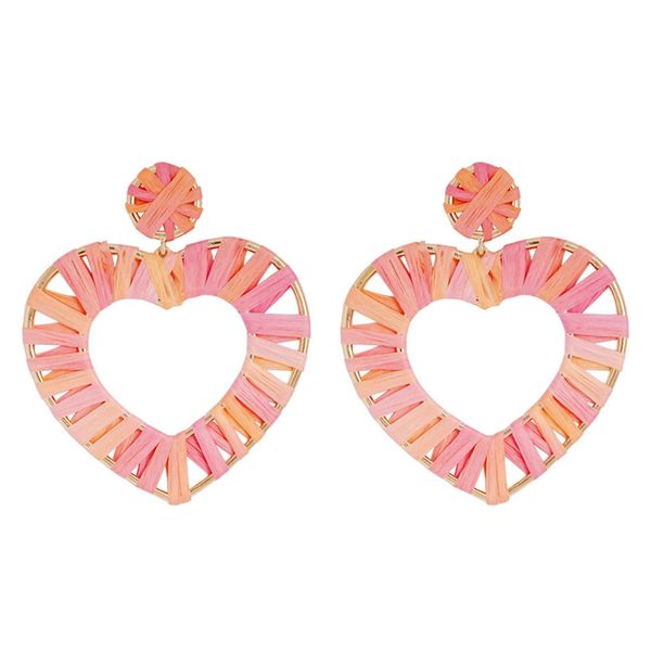 

summer new rainbow block big heart shape raffia earring straw statement earrings bijoux for women, Silver