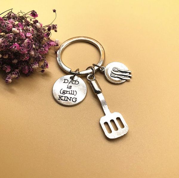 

2019 новый древний серебряный папа гриль король тарелка посуда подвеска брелок подарок на день отца шеф-повар брелок европа сша горячие ювел, Slivery;golden